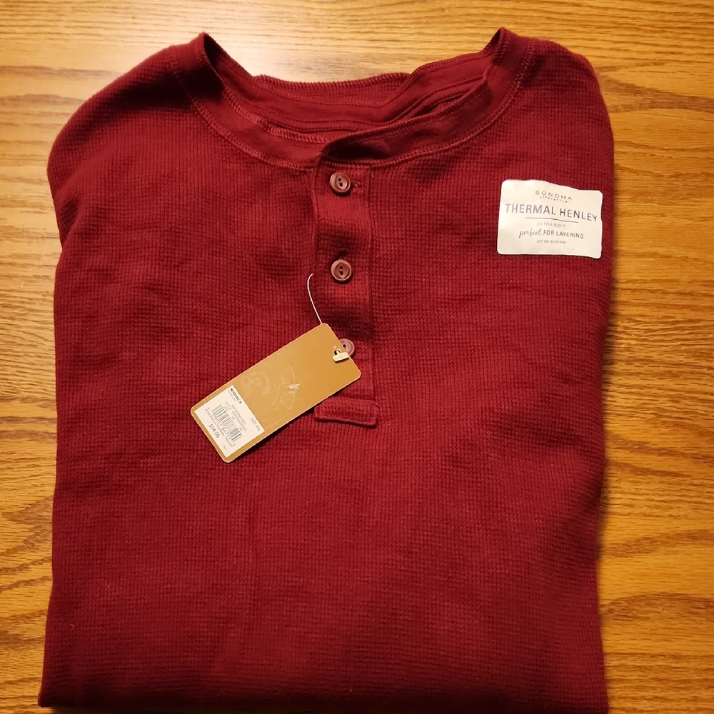 Sonoma Men's Maroon Thermal Henley Shirt